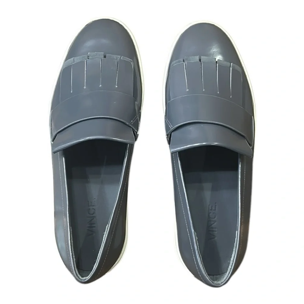 Vince Women’s Gray Patent Leather Coventry Slip On Kiltie Loafers Size 7